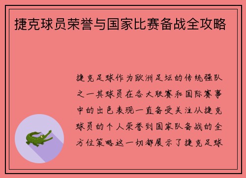 捷克球员荣誉与国家比赛备战全攻略