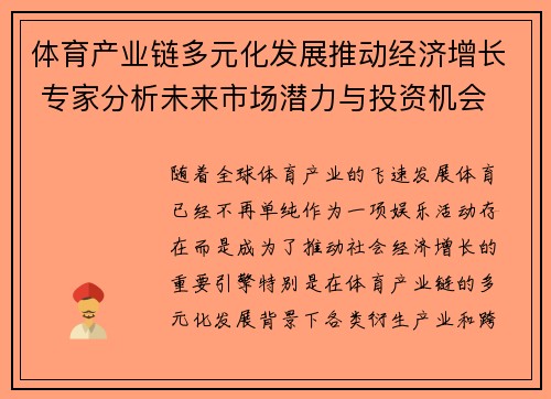 体育产业链多元化发展推动经济增长 专家分析未来市场潜力与投资机会