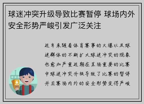 球迷冲突升级导致比赛暂停 球场内外安全形势严峻引发广泛关注